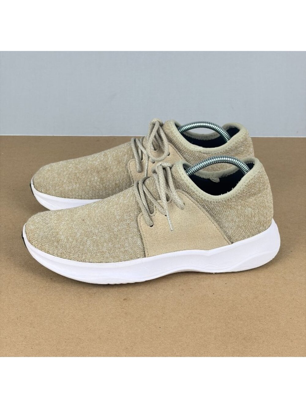 Vessi Everyday Knit Sneakers Womens 8 Tan White Low Top Lace Up Casual Comfort